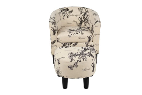 Vintage-Print Fabric Accent Chair With Ottoman Set - Omega Lifestyles