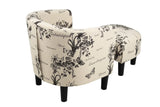 Vintage-Print Fabric Accent Chair With Ottoman Set - Omega Lifestyles