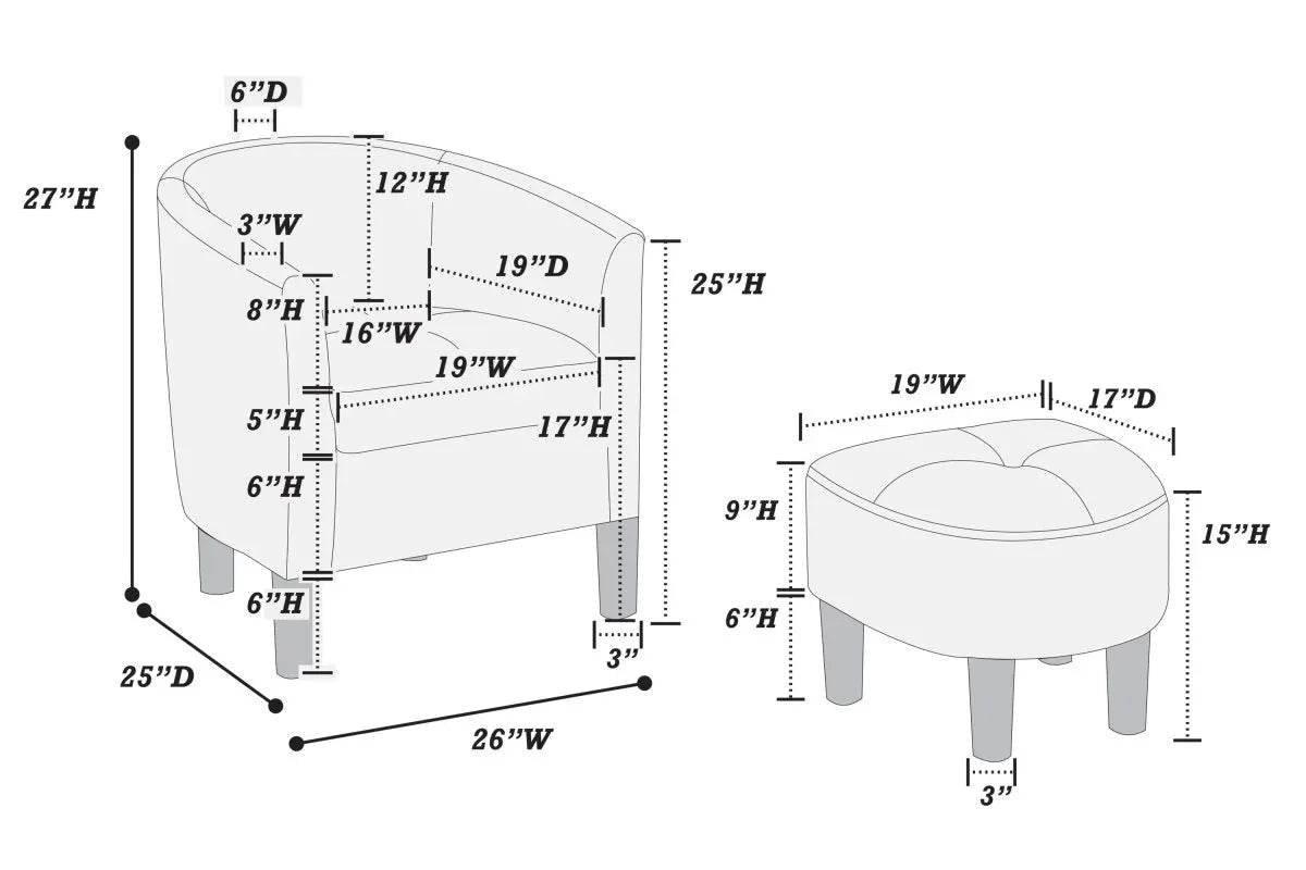 Vintage-Print Fabric Accent Chair With Ottoman Set - Omega Lifestyles