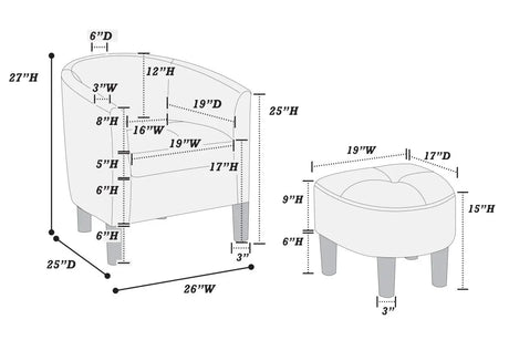 Vintage-Print Fabric Accent Chair With Ottoman Set - Omega Lifestyles