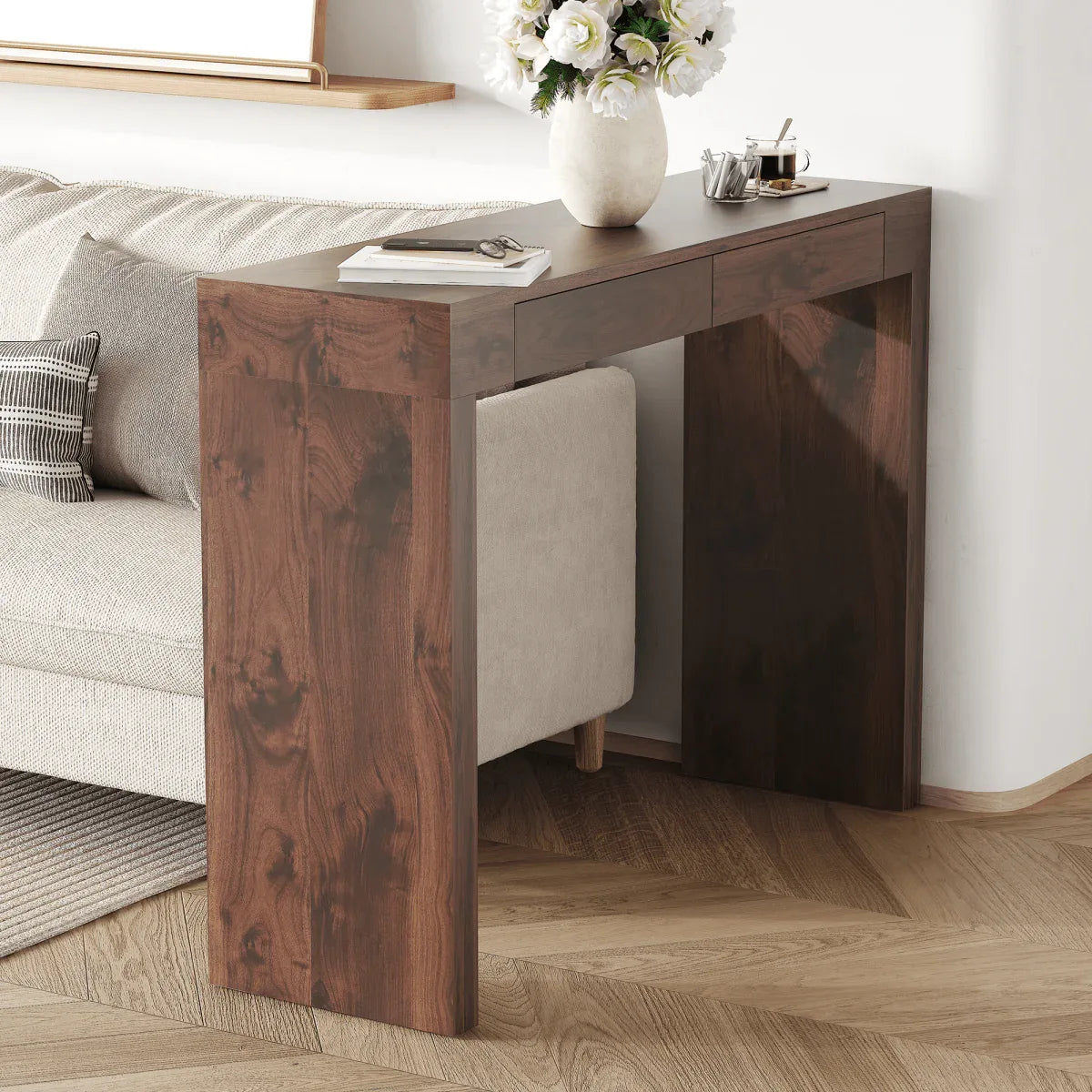 Walnut Grain MDF Bar Table With Storage Drawers - Omega Lifestyles