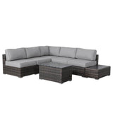 Weather - Resistant Brown Wicker Outdoor 7 - Piece Patio Sectional Set - Driftwood - Omega Lifestyles