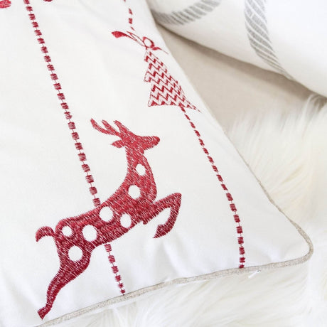 White 20x20 Embroidered Polyester Christmas Throw Pillow - Driftwood - Omega Lifestyles