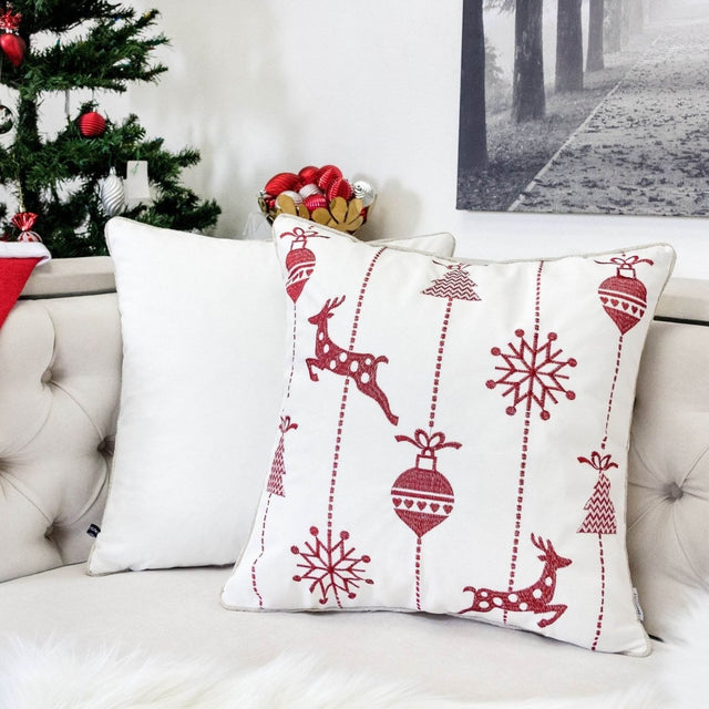 White 20x20 Embroidered Polyester Christmas Throw Pillow - Omega Lifestyles
