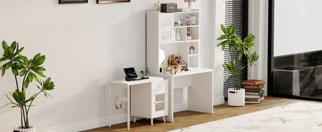 White Computer Desk With 90-Degree Rotating Desktop and Storage - Omega Lifestyles