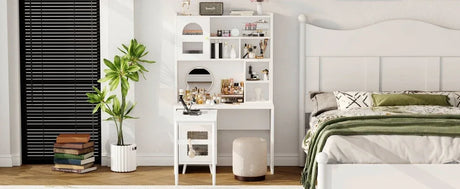 White Computer Desk With 90-Degree Rotating Desktop and Storage - Omega Lifestyles