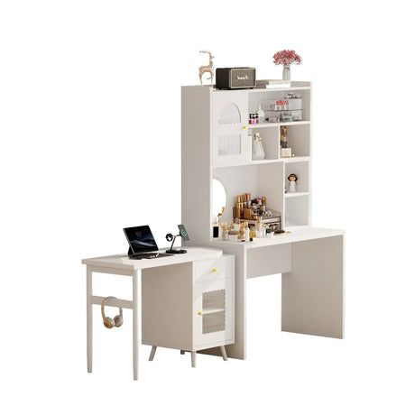 White Computer Desk With 90-Degree Rotating Desktop and Storage - Omega Lifestyles