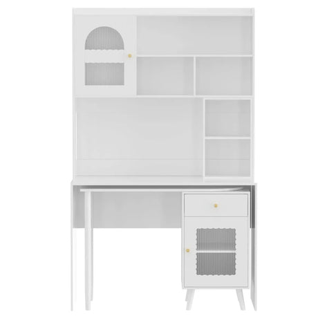 White Computer Desk With 90-Degree Rotating Desktop and Storage - Omega Lifestyles