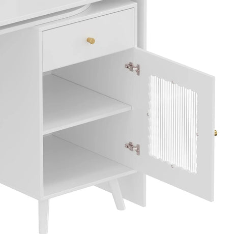 White Computer Desk With 90-Degree Rotating Desktop and Storage - Omega Lifestyles