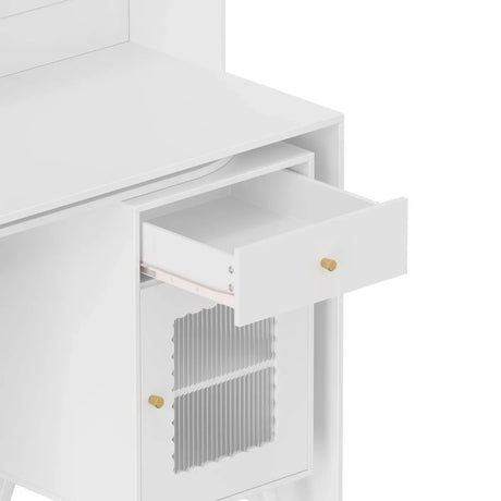 White Computer Desk With 90-Degree Rotating Desktop and Storage - Omega Lifestyles