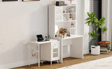 White Computer Desk With 90-Degree Rotating Desktop and Storage - Omega Lifestyles