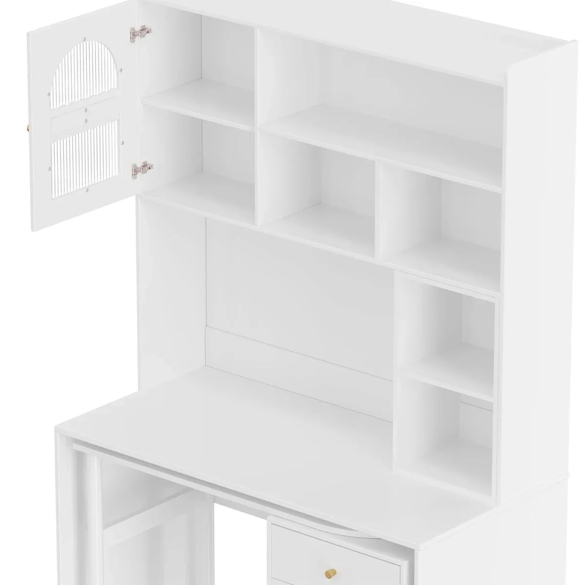 White Computer Desk With 90-Degree Rotating Desktop and Storage - Omega Lifestyles