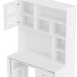 White Computer Desk With 90-Degree Rotating Desktop and Storage - Omega Lifestyles