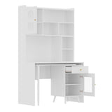 White Computer Desk With 90-Degree Rotating Desktop and Storage - Omega Lifestyles