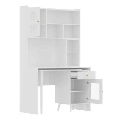 White Computer Desk With 90-Degree Rotating Desktop and Storage - Omega Lifestyles