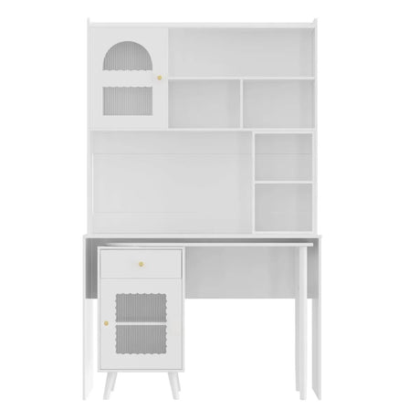 White Computer Desk With 90-Degree Rotating Desktop and Storage - Omega Lifestyles