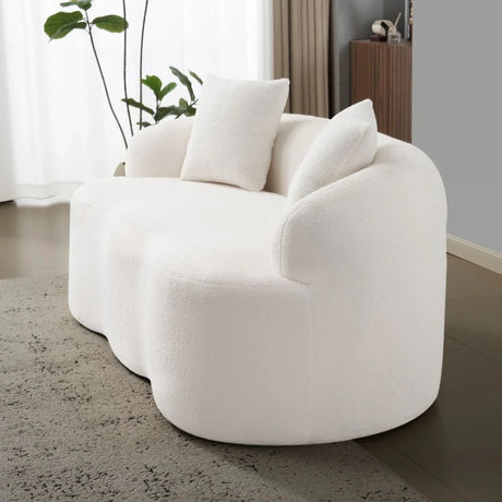 White Curved Minimalist Foam Spring Loveseat Sofa - Omega Lifestyles