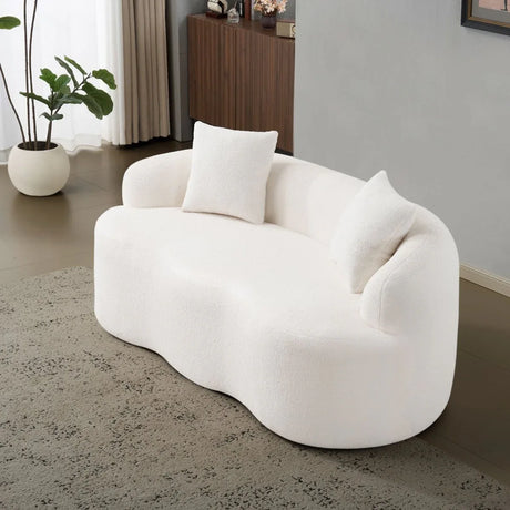 White Curved Minimalist Foam Spring Loveseat Sofa - Omega Lifestyles