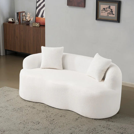 White Curved Minimalist Foam Spring Loveseat Sofa - Omega Lifestyles