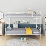 White Metal Twin - Over - Twin Bunk Bed Frame With Ladder - Driftwood - Omega Lifestyles