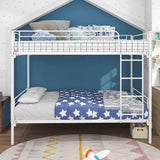 White Metal Twin - Over - Twin Bunk Bed Frame With Ladder - Driftwood - Omega Lifestyles