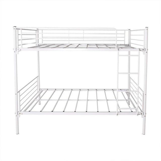 White Metal Twin - Over - Twin Bunk Bed Frame With Ladder - Driftwood - Omega Lifestyles