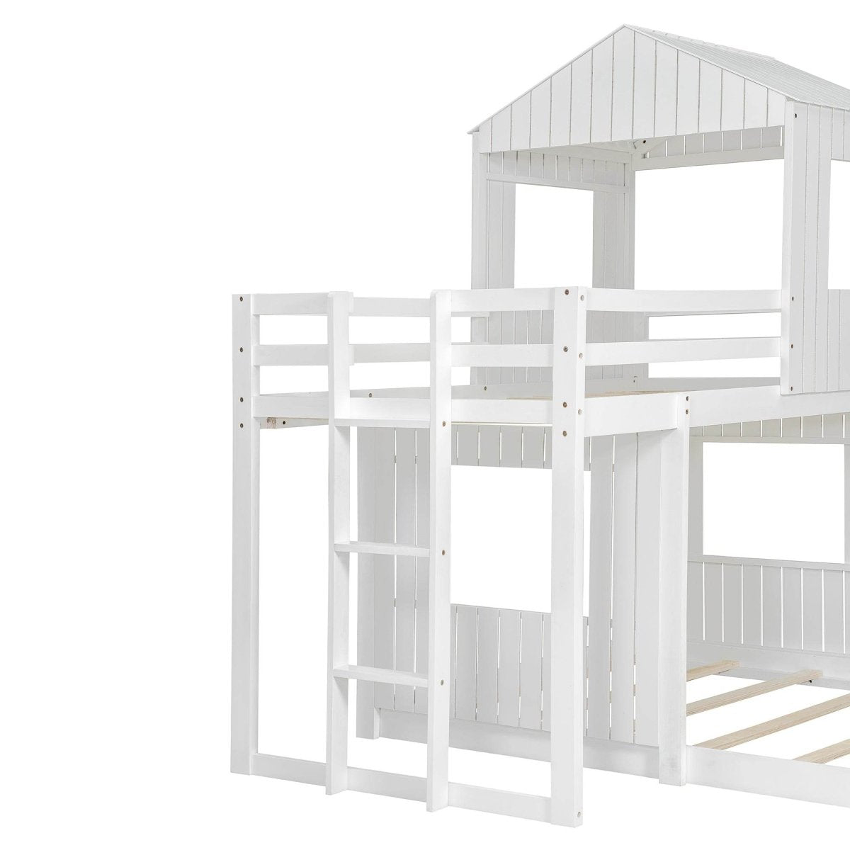 White Twin - Over - Full Solid Wood Playhouse Bunk Bed - Driftwood - Omega Lifestyles