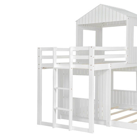 White Twin - Over - Full Solid Wood Playhouse Bunk Bed - Driftwood - Omega Lifestyles