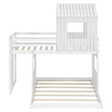 White Twin - Over - Full Solid Wood Playhouse Bunk Bed - Driftwood - Omega Lifestyles