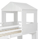 White Twin - Over - Full Solid Wood Playhouse Bunk Bed - Driftwood - Omega Lifestyles