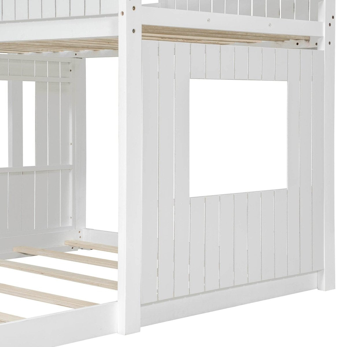 White Twin - Over - Full Solid Wood Playhouse Bunk Bed - Driftwood - Omega Lifestyles