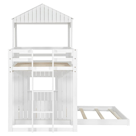 White Twin - Over - Full Solid Wood Playhouse Bunk Bed - Driftwood - Omega Lifestyles