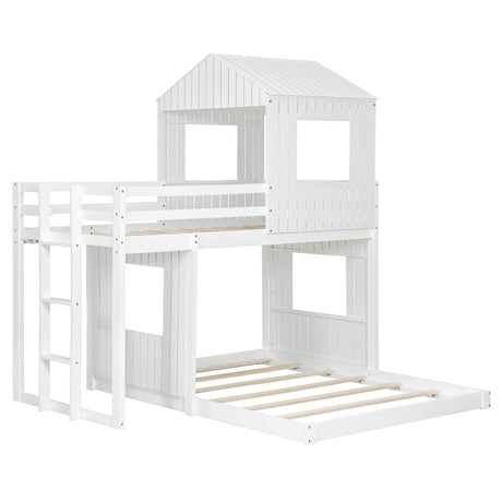 White Twin - Over - Full Solid Wood Playhouse Bunk Bed - Driftwood - Omega Lifestyles