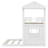 White Twin - Over - Full Solid Wood Playhouse Bunk Bed - Driftwood - Omega Lifestyles