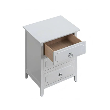 White Wood 3-Drawer Nightstand With Polished Nickel Hardware - Omega Lifestyles