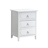 White Wood 3-Drawer Nightstand With Polished Nickel Hardware - Omega Lifestyles