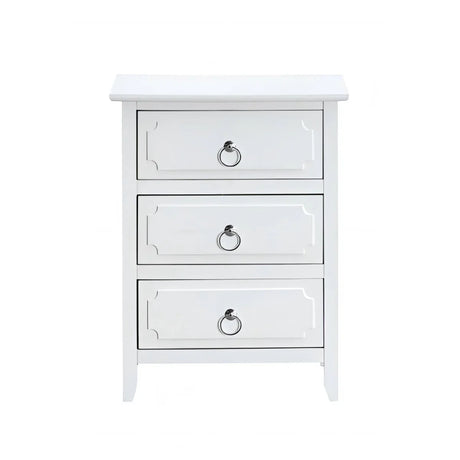 White Wood 3-Drawer Nightstand With Polished Nickel Hardware - Omega Lifestyles
