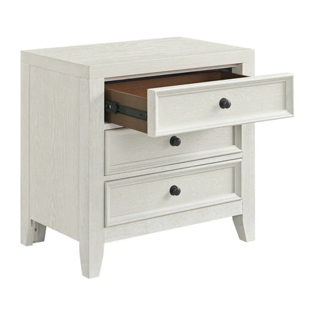 White Wood 3-Drawer Nightstand With USB Charging Station - Omega Lifestyles