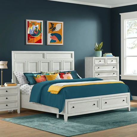 White Wood Classic Queen Storage Bed With Footboard Drawers - Omega Lifestyles