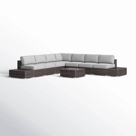 Wicker Outdoor 6 - Person Sectional Seating Group With Cushions - Driftwood - Omega Lifestyles
