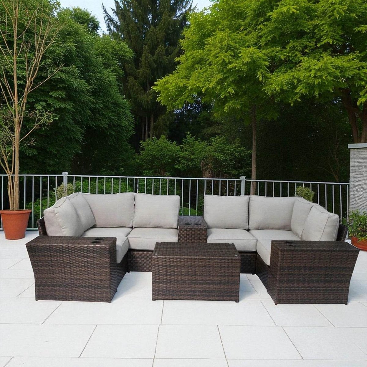 Winsford Weather - Resistant Outdoor Wicker Sectional Seating Group - Driftwood - Omega Lifestyles