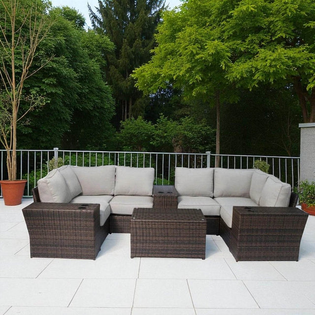 Winsford Weather - Resistant Outdoor Wicker Sectional Seating Group - Driftwood - Omega Lifestyles