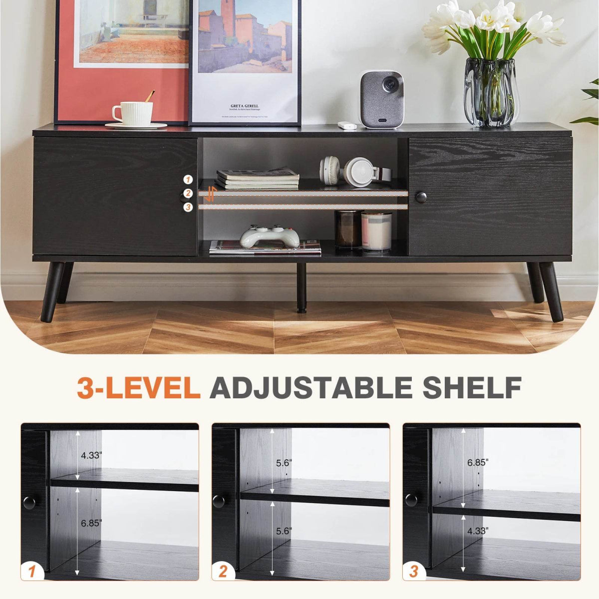 Wooden Fireplace TV Stand with Adjustable Shelf and Storage - Omega Lifestyles