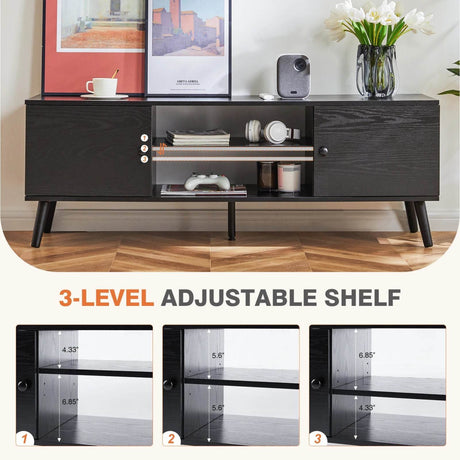 Wooden Fireplace TV Stand with Adjustable Shelf and Storage - Omega Lifestyles