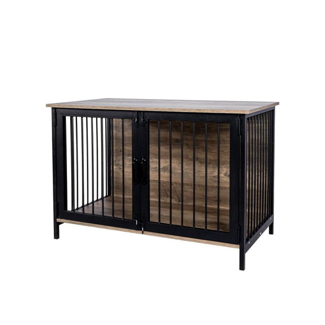 Wooden Indoor Dog Crate Furniture With Two Doors - Omega Lifestyles