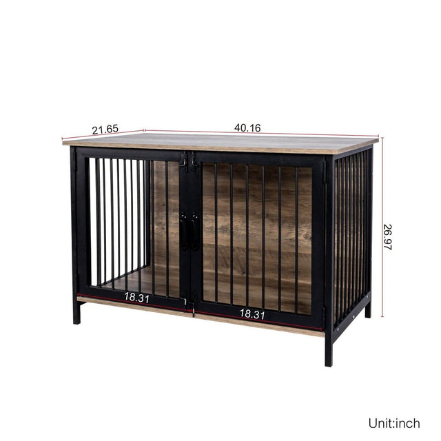Wooden Indoor Dog Crate Furniture With Two Doors - Omega Lifestyles