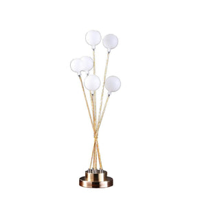 Yellow Gold Metal Table Lamp With Six Frosted Acrylic Globes - Omega Lifestyles