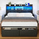LED Upholstered Bed Frame With Storage Drawers and Charging Station - Omega Lifestyles