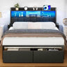 LED Upholstered Bed Frame With Storage Drawers and Charging Station - Omega Lifestyles