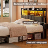 LED Upholstered Bed Frame With Storage Drawers and Charging Station - Omega Lifestyles